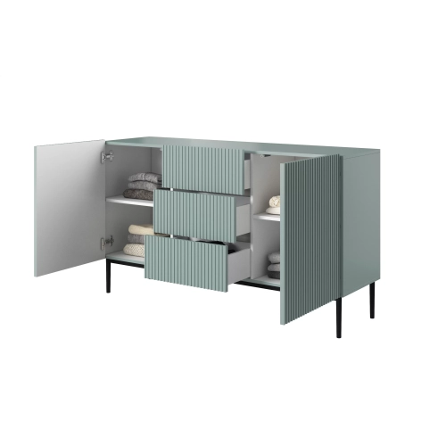 Komoda Nicole 150 cm z szufladami i półkami - szałwia / czarne nóżki - Limitowana oferta